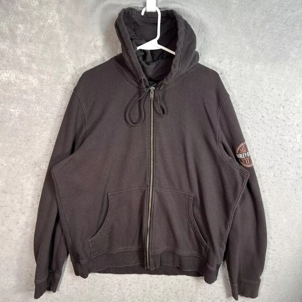 Harley-Davidson Womens Brown Full-zip Logo Hooded Sweatshirt M Bikercore